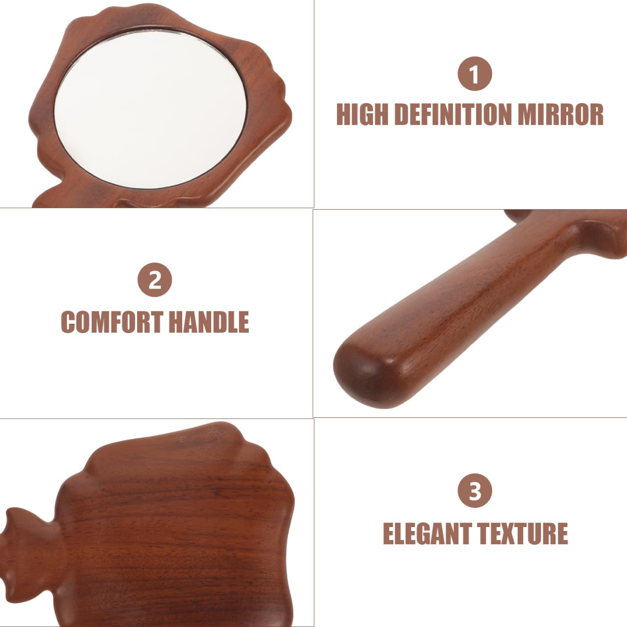 FOMIYES Miroir à main avec poignée en bois massif pour la sophistication, parfait pour les salons de beauté de voyage