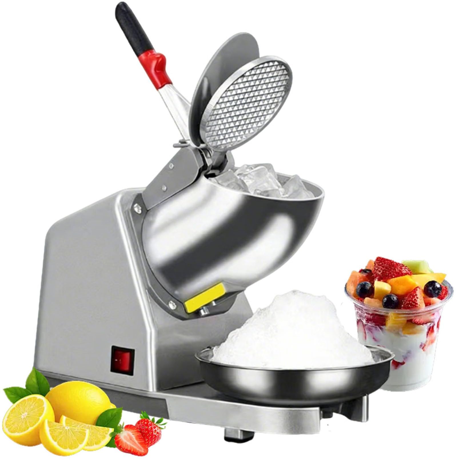 ZHJOPP Electric Ice Crusher & Shaver Stainless Steel Snow Cone Maker with Dual Blades, Adjustable Thickness, 65kg/h,for Home