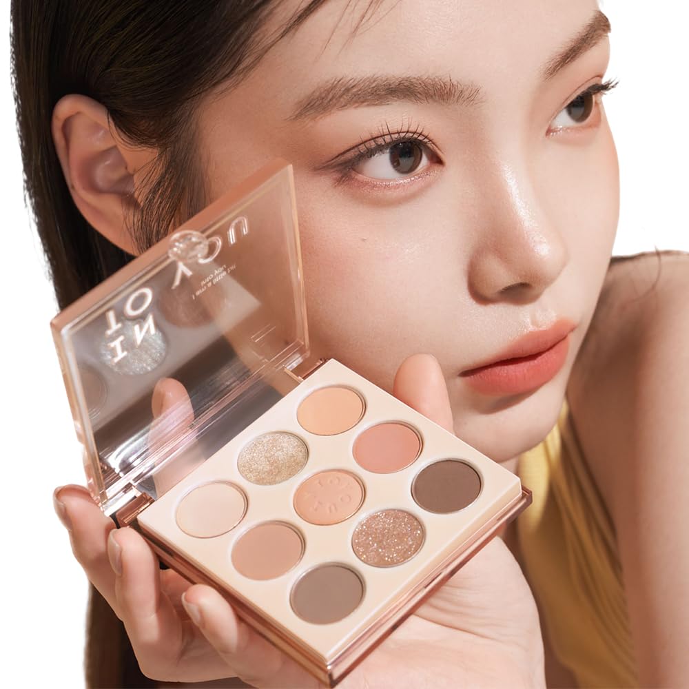INTO YOU 9 Colors Eyeshadow Palette，Shimmer & Matte Shades Eye Shadow, Warm & Cool Pigments, Long Lasting，Smooth Formula，Metallic Nude Brown Rose Gold, Eye Make up，0.26 Oz