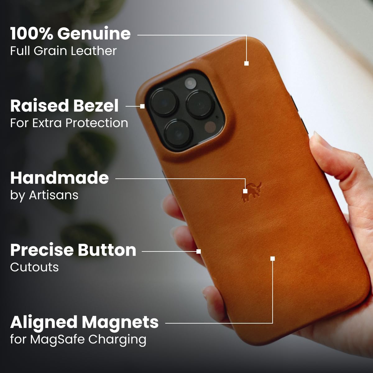 Bullstrap Minimalist Open Bottom Handcrafted Leather Case for iPhone 16 Pro | MagSafe Compatible Premium Full-Grain iPhone 16 Pro Leather Case w/Beautiful & Unique Patina | Sienna