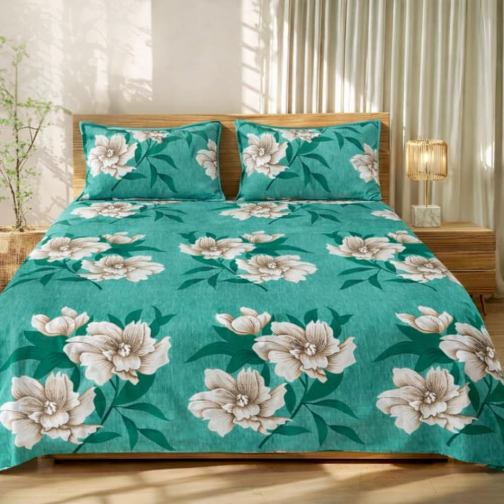 Dream Living Printed Double Bedsheet with 2 Pillow Covers |110 GSM | 220×240 Cm | Teal-image-8