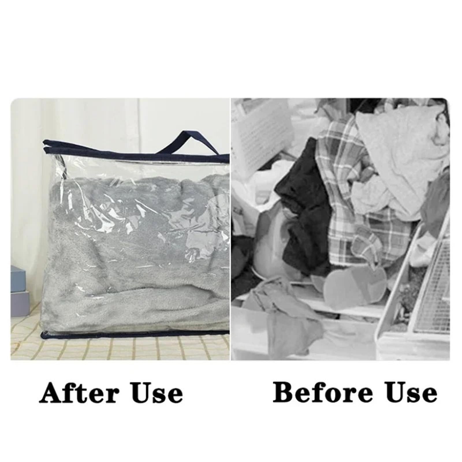 Organizador de sábanas Bolsas de almacenamiento transparentes con cremallera y asas, organizador debajo la cama for armario gran capacidad, ropa, edredón