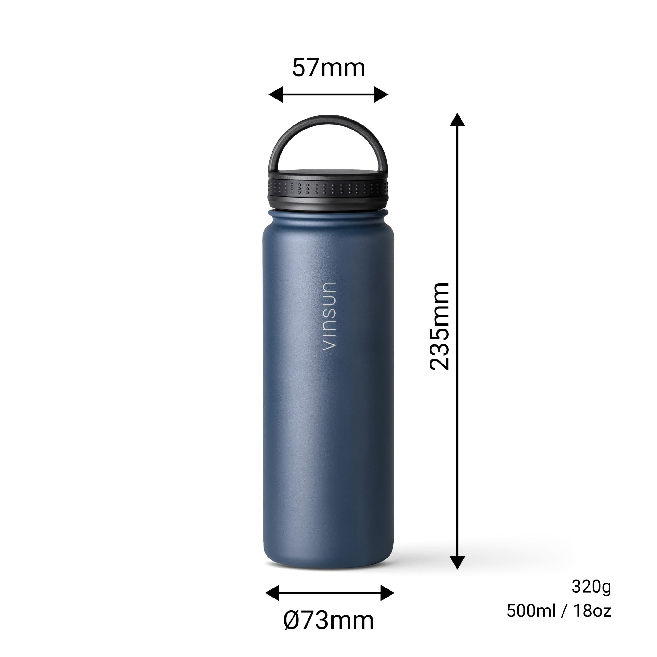 Vinsun Stainless Steel Water Bottle with Straw 500ml, 3 Lids, Leakproof, BPA Free, Hot and Cold Drinks - Image 3