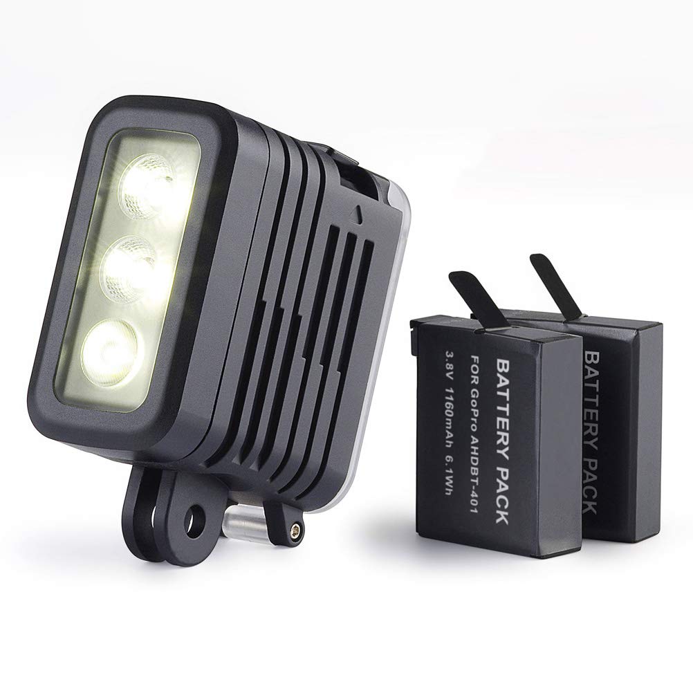 SOONSUN - Luce subacquea da 50 m, multifunzione, impermeabile, per GoPro Hero 8, 7, 6, 5, 4, 3, Fusion Session, Canon Nikon Pentax e altre fotocamere Action e DSLR (doppia batteria inclusa)