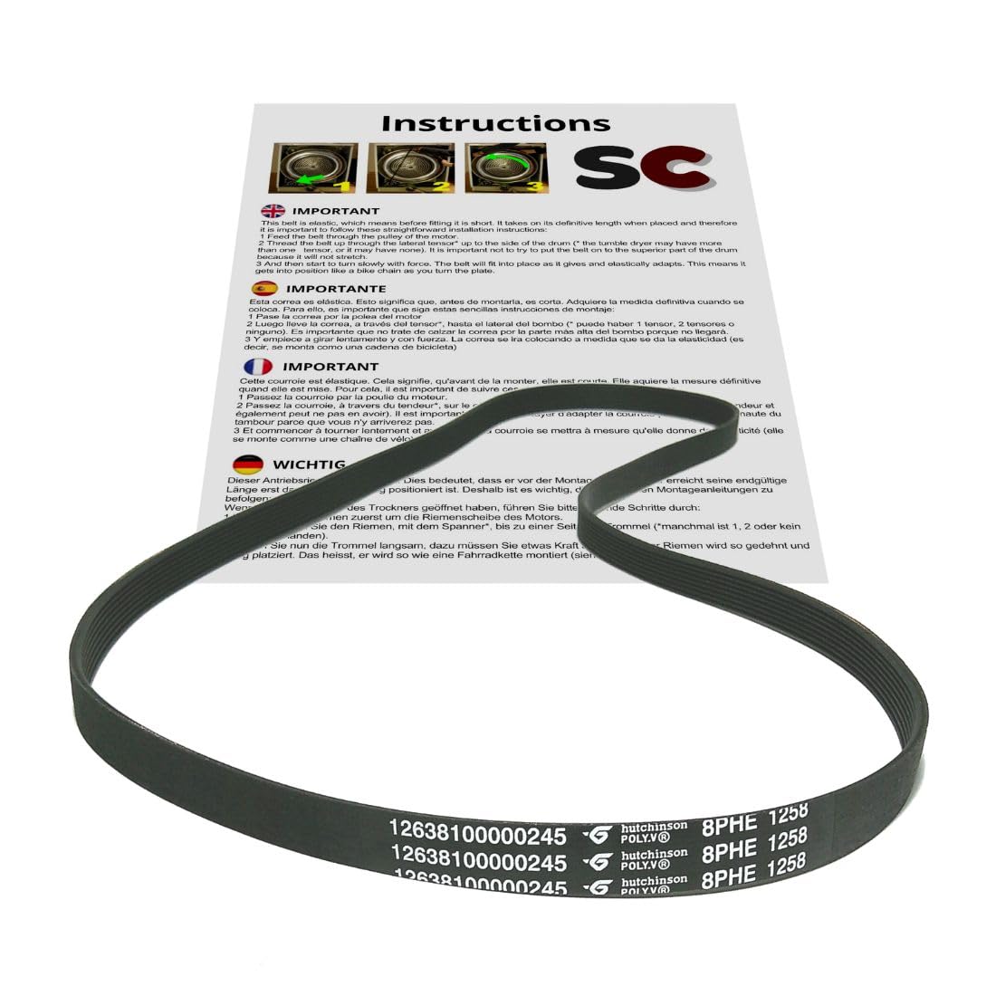 Courroie 8PHE 1258 pour supprimer le bruit de patinage de la pièce 12638100000245