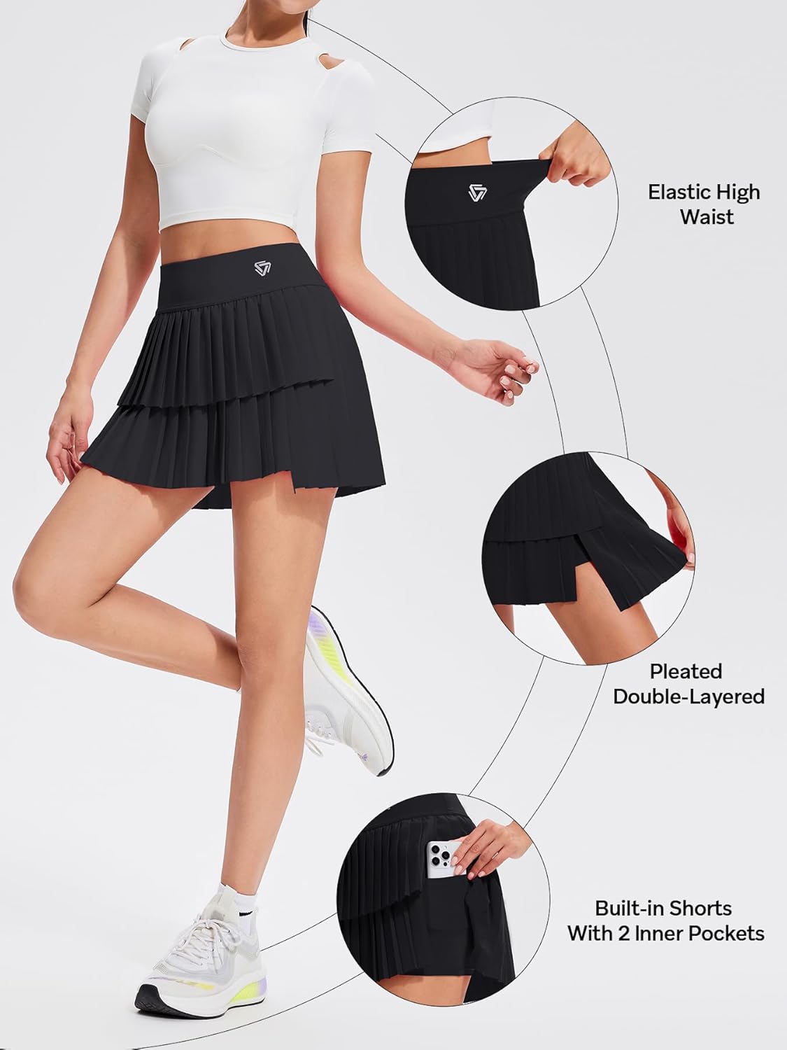 Mudere Womens Pleated Tennis Skirt with Shorts Athletic Skort with Pockets High Waisted Golf Skorts for Workout Pickleball - Image 4