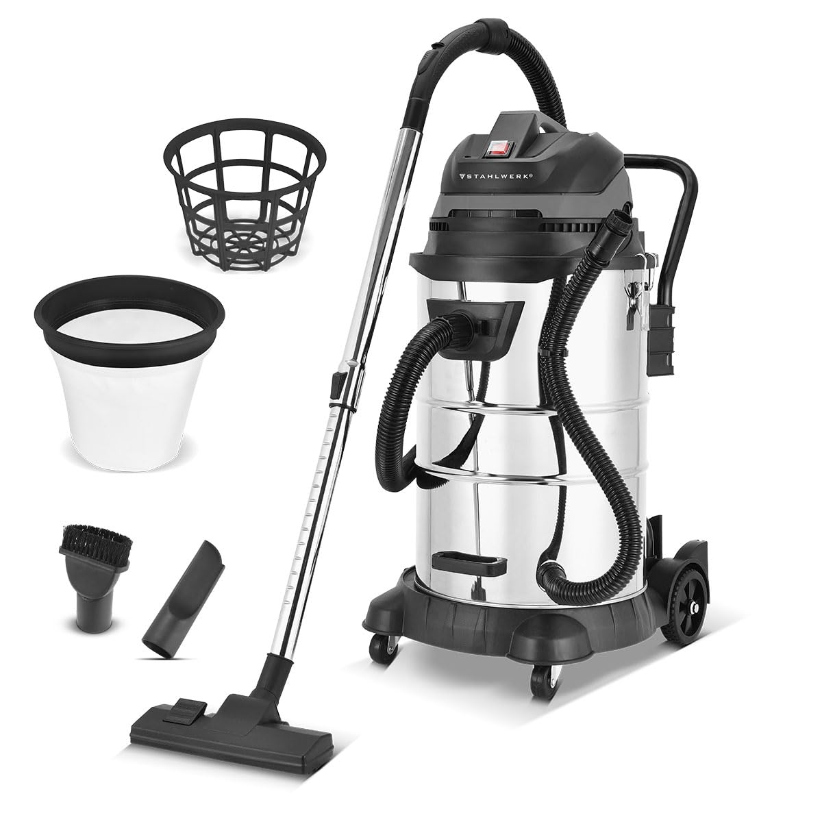 STAHLWERK VCL-1400 ST - Aspirador Industrial 1400W con Tanque Metálico 60L, Función Soplador, Función de Agitación de Polvo y Función de Apagado de Seguridad, Aspirador