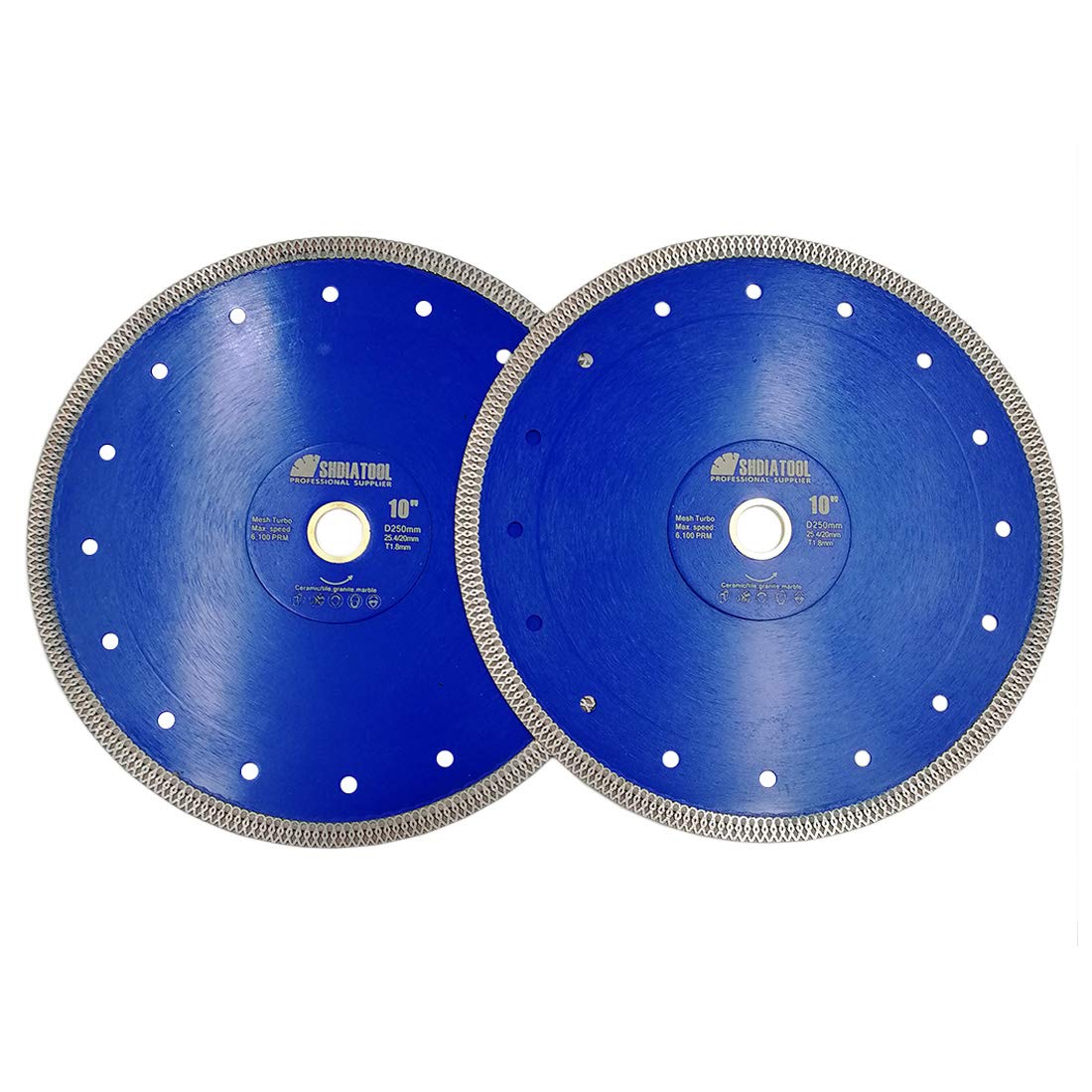 SHDIATOOL Disco de corte de diamante, 2 unidades, 250 mm, hoja de sierra turbo de malla para azulejos, mármol, cerámica, porcelana