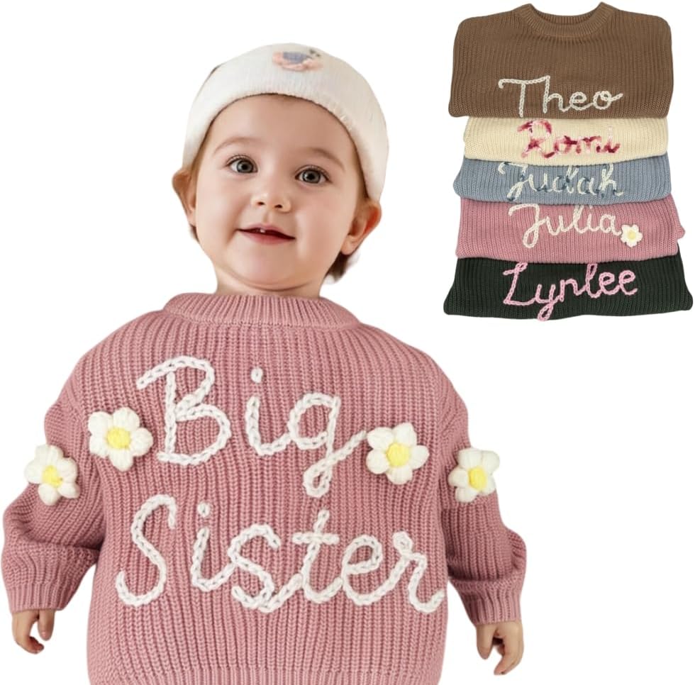 Personalized Baby Name Sweater,Toddler Baby Girl Boy Knit Sweater Gifts, Custom Newborn Girl Clothes Cardigan,Baby Sister Sweater. Multicolor