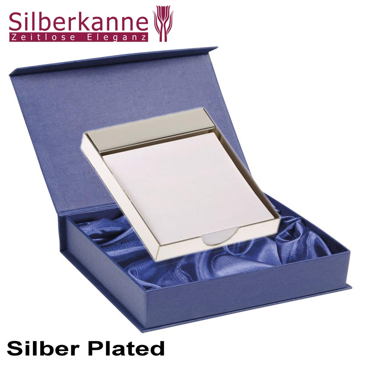 Zettelkasten klassisch 10x8x2 cm Premium Silber Plated edel versilbert in Top Verarbeitung. Hochwertige Silberne Schreibtischzubehör