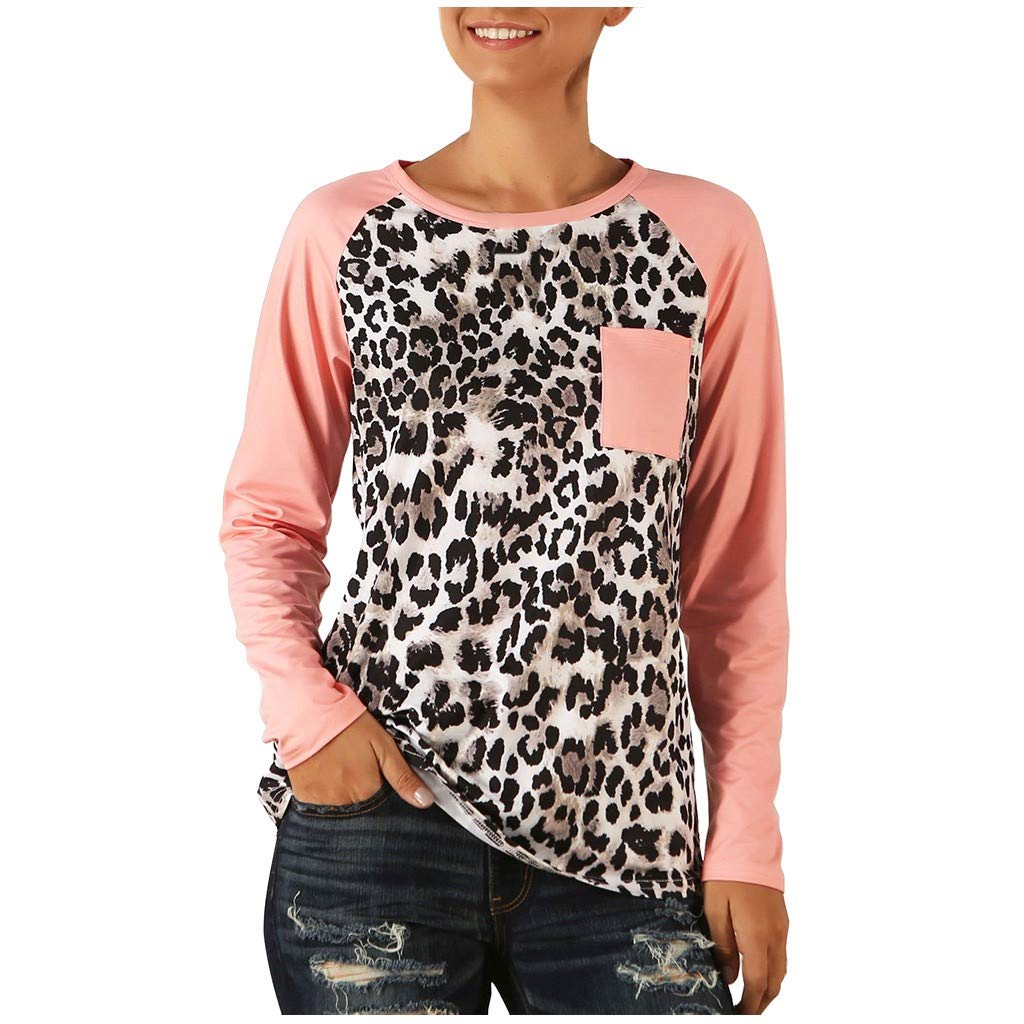 Lazzboy WomenCrop Tops Blouse Long Sleeve Raglan Leopard Print Patchwork Casual Loose Crew O Neck Newchic Shirt Pullover