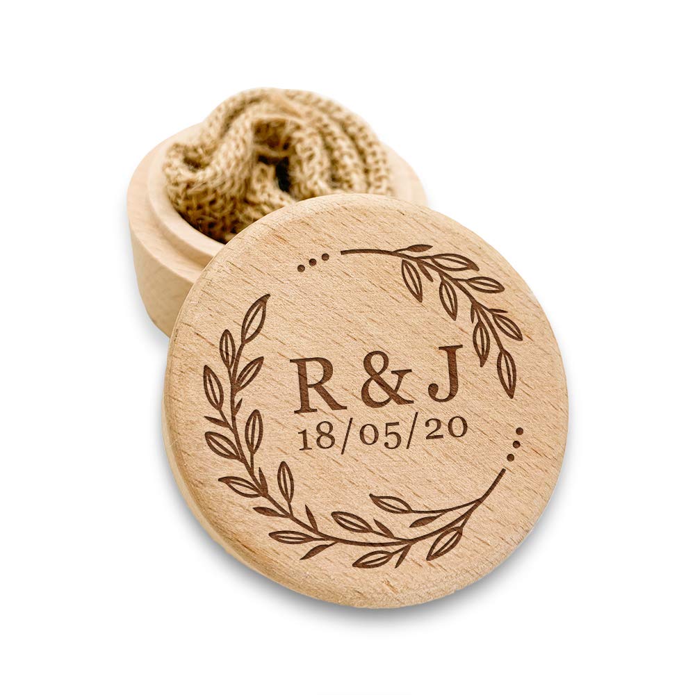 EDSG Personalised Wedding Ring Box - Engraved Ring Bearer Box, Custom Gift for Engagement, Anniversary, Wedding - Jewellery Accessories (Initial & Date)