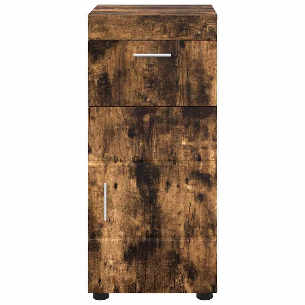 Tulum Armario de baño de roble ahumado, armario de baño con puerta, acabado mate, 37 x 31,5 x 82 cm, compacto vanidad para espacios pequeños, mucho espacio de almacenamiento, fácil montaje