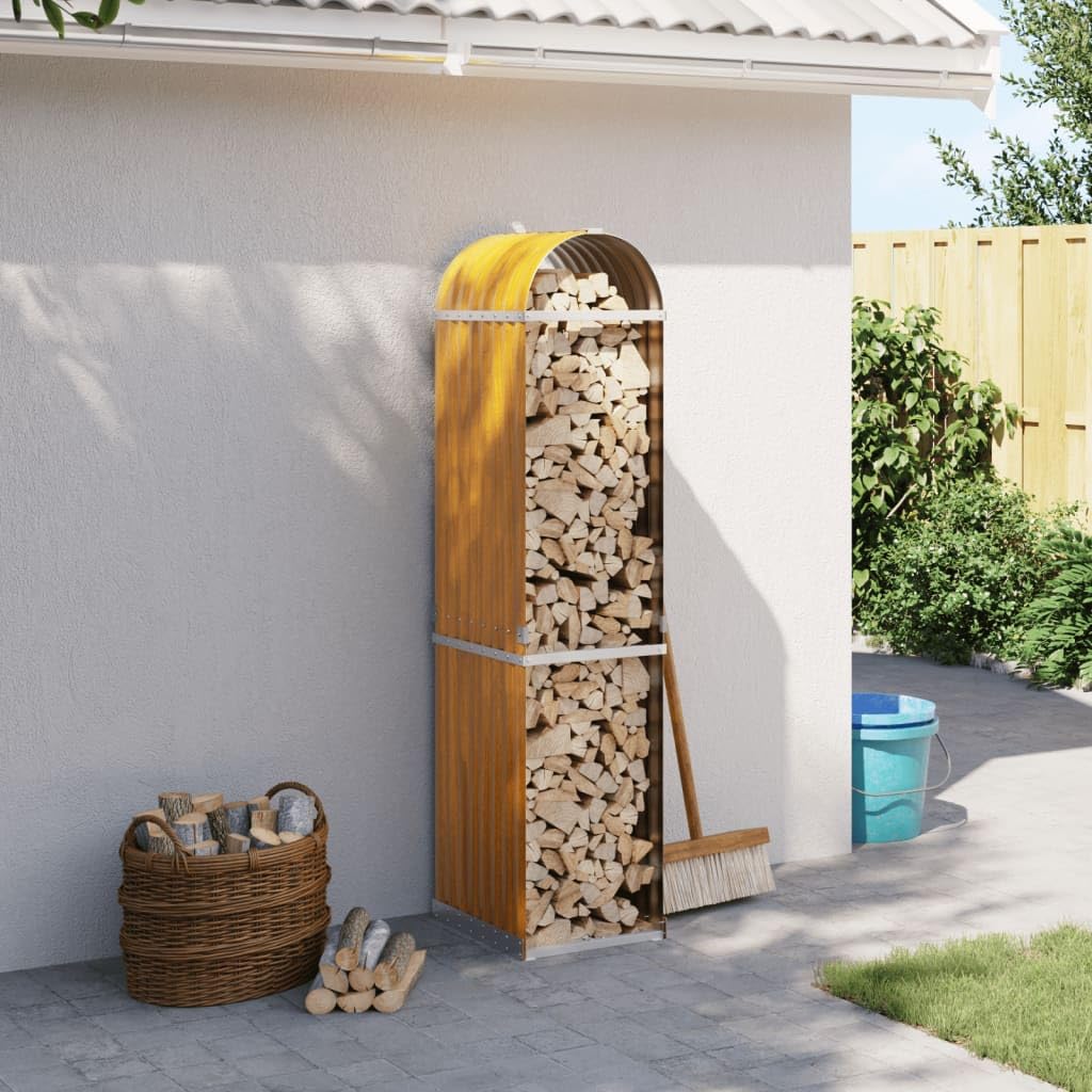 Mangloder - Refugio para leña de chimenea con aspecto de madera de acero galvanizado, 40 x 45 x 170 cm, estante para leña y leña, soporte apilable para estufa de leña, estufa de azulejos, jardín y