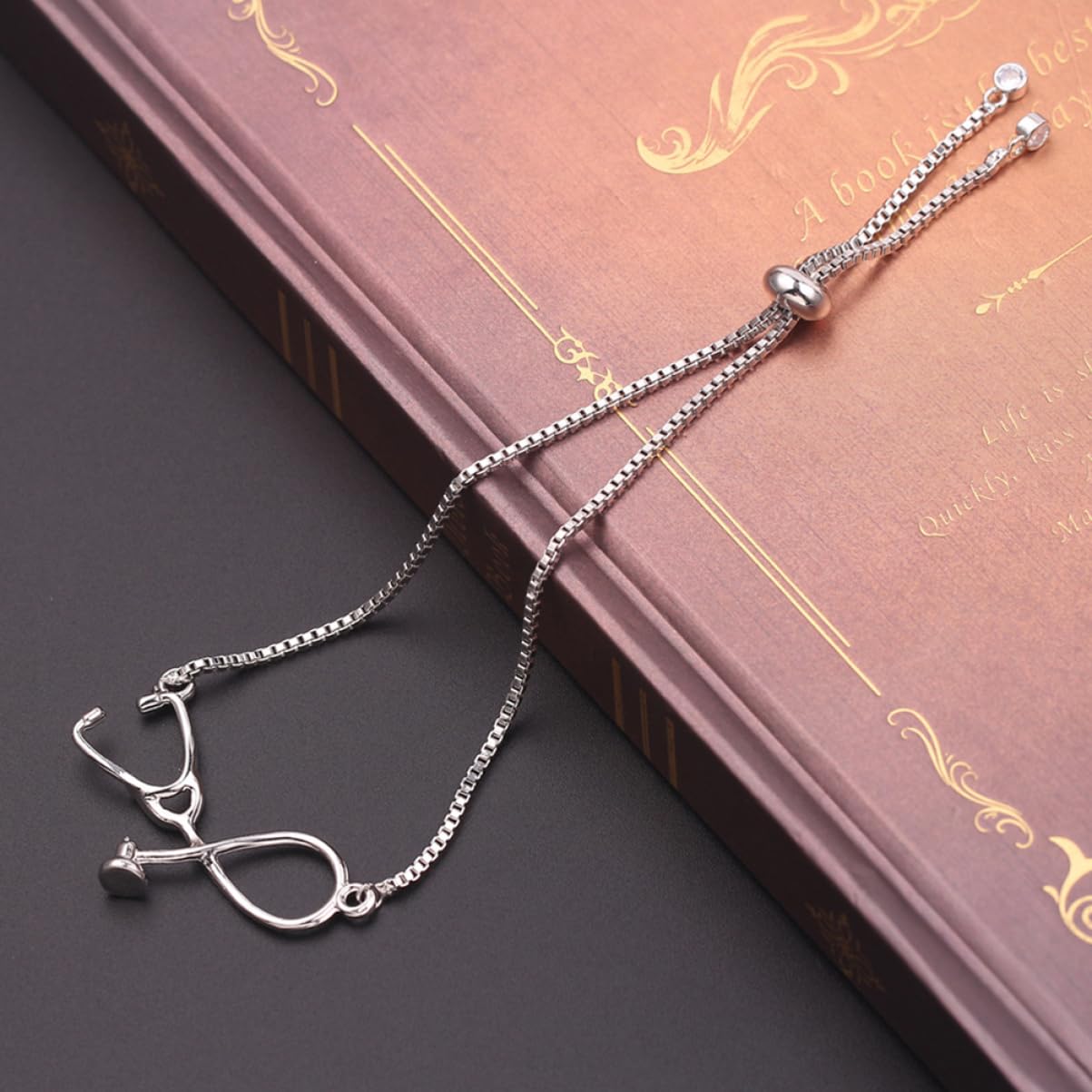 Bracciale in argento sterling, bracciale in argento 925, braccialetti da donna 2 pezzi braccialetti in argento braccialetto con ciondoli in argento bracciali rigidi in metallo Stetoscopio da infermier