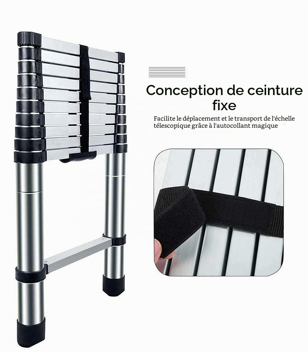 Échelles télescopiques de 3,8 m en aluminium extensible, léger, multifonction, gain d’espace pour bureau à domicile, jardin, loft