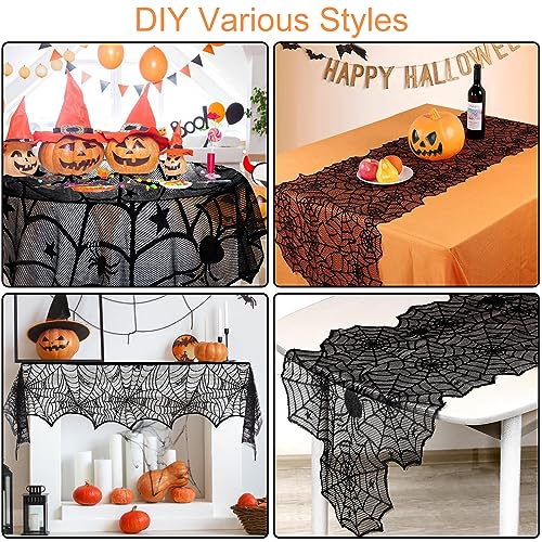5Pack Halloween Decorations Indoor Halloween Spider Web Tablecloth Table Runners Fireplace Mantel Scarf Cobweb Lampshade Scary 3D Bats for Halloween Spooky Home Decor4