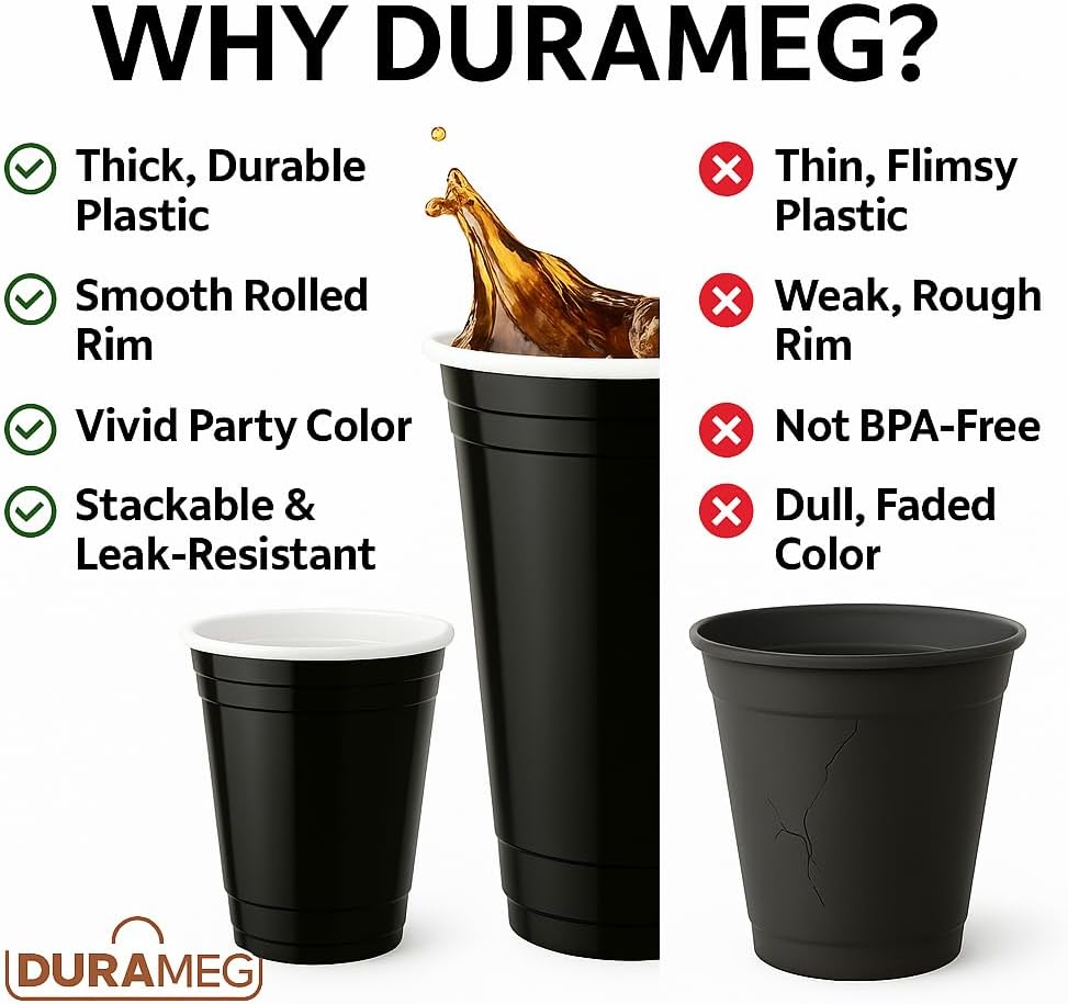 Black Disposable Plastic 16 oz. Cups [100 Pack] - Durable Fun Pong Cups for Water, Beer, Smoothie Games