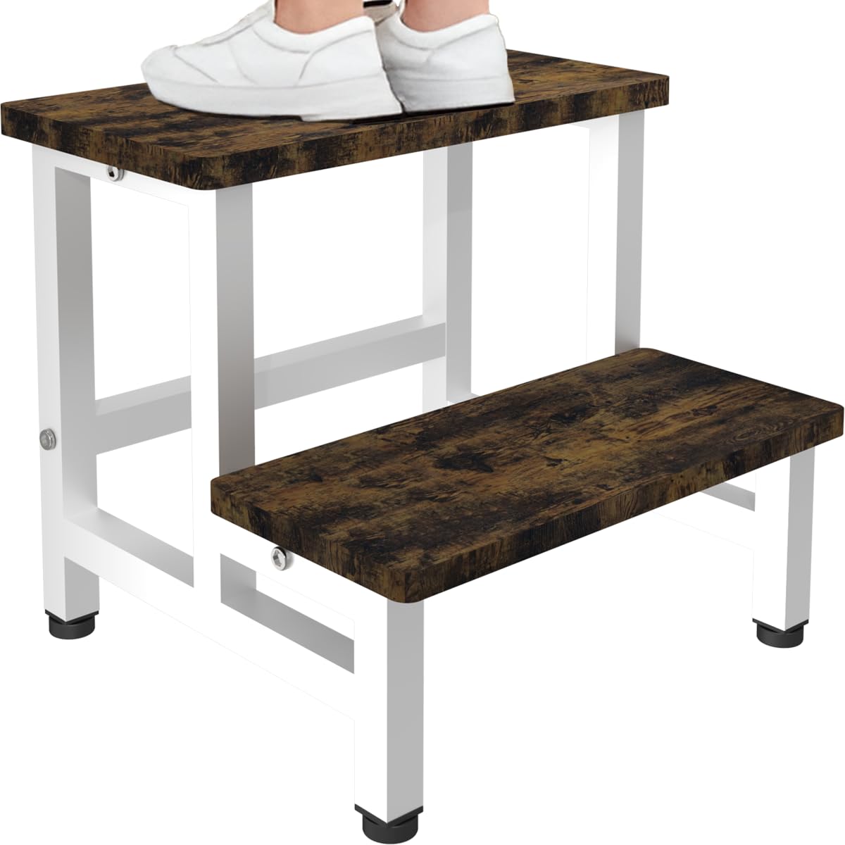 Tritthocker aus Holz mit 2 Stufen für Kleinkinder, Kinder und Erwachsene, robuster Tritthocker mit 227 kg Tragkraft, Fußtritt Hocker für Bett, Wohnzimmer, Badezimmer, Küche – Rustikales Braun