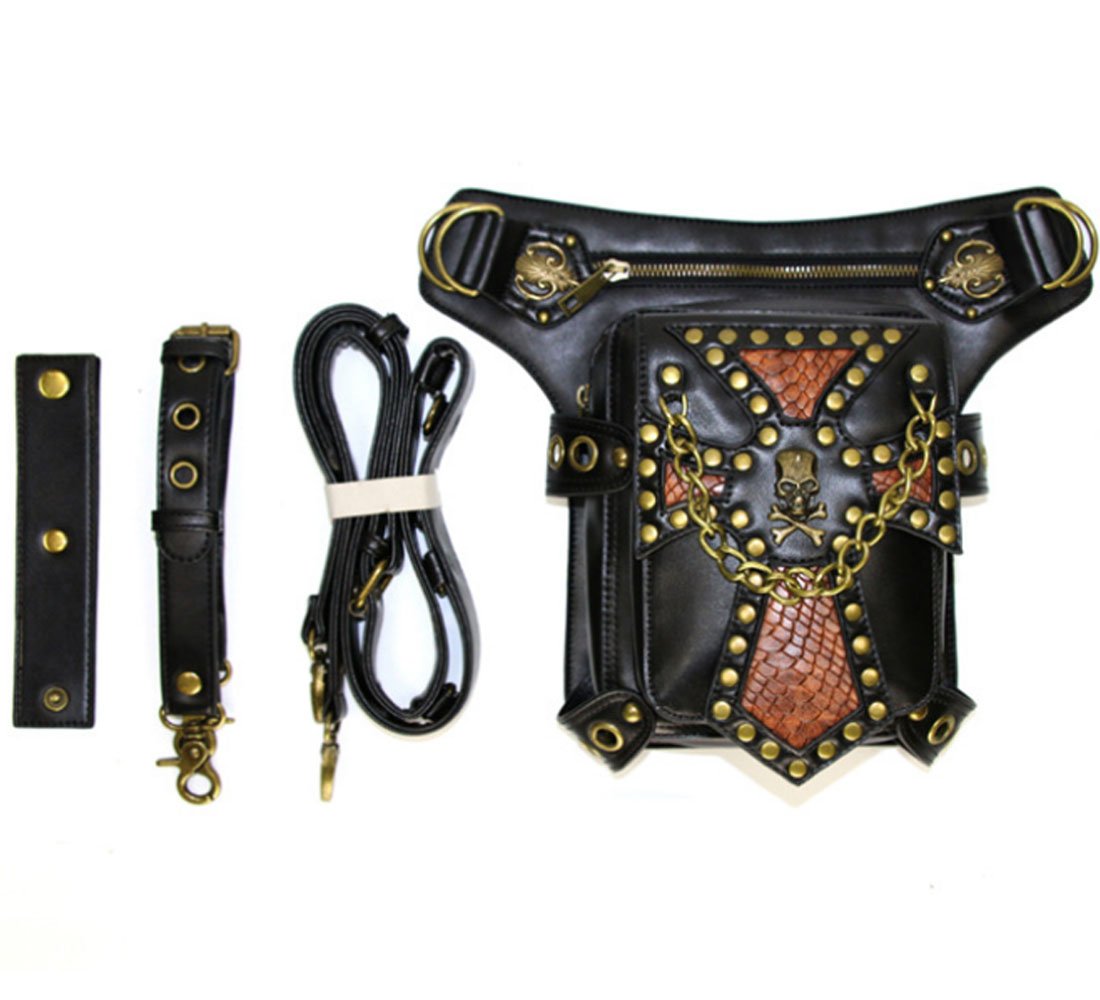 Punk Tactique Jambe Bras Sacs Banane Ville Sport Sac À Bandoulière Faux Cuir Sac Pack Ceinture pour Randonnée Camping Vélo Sport en Plein Air Waist Leg Bag