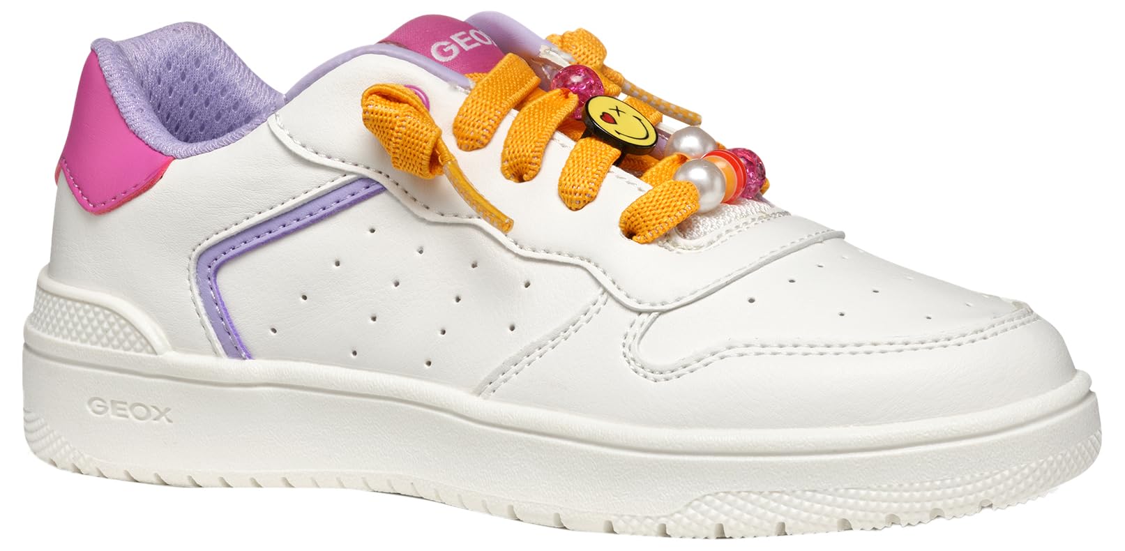 Geox J WASHIBA Girl D Sneaker, White/Fuchsia, 4.5 UK