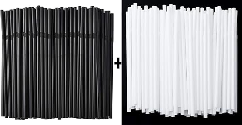 ALINK 200 popotes flexibles negros + 200 popotes flexibles blancos