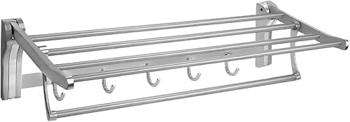 Togu sus 304 5 estantes estante toallero de barra plegable con 5 ganchos, Heavy Duty toalla montado en la pared de acero inoxidable para cuarto de