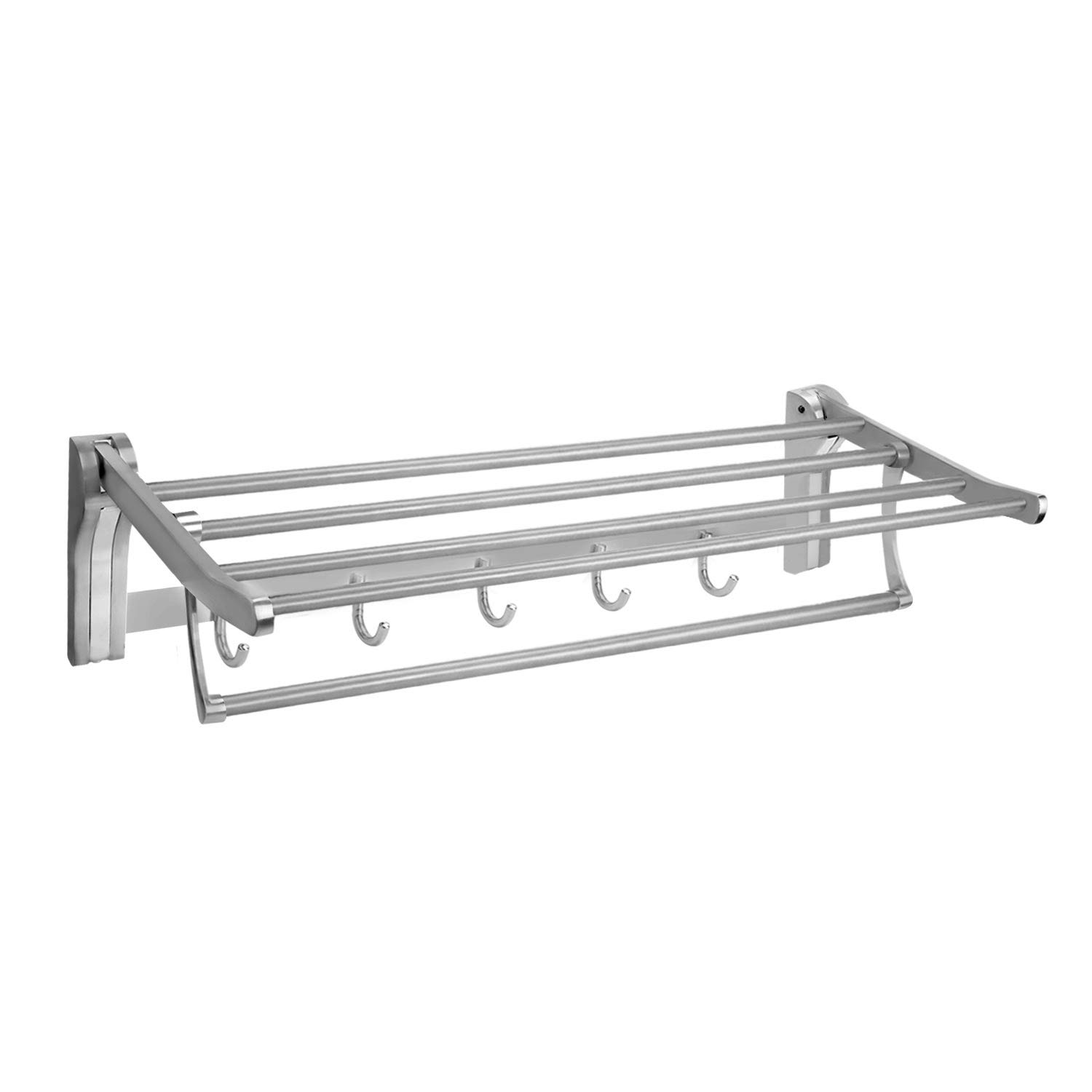 Togu sus 304 Acero inoxidable 5 estante plegable toallero de barra con 5 ganchos, Heavy Duty toalla estantes montado en la pared para baño, aseo, acabado en acero inoxidable cepillado