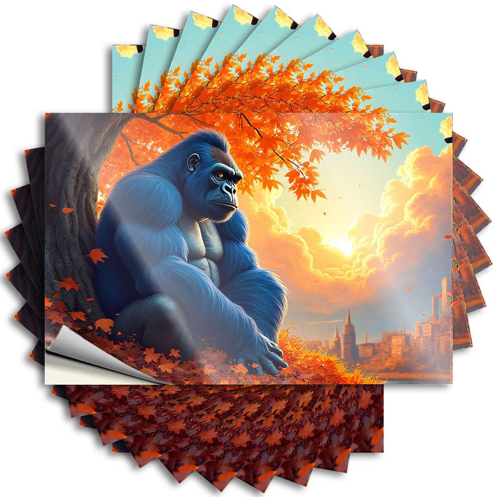 Stickers Teen Stuff Easy Apply | A Large Gorilla Sits Under A Tree with Autumn Leaves Big Laptop Peel and Stick(6X9CM)