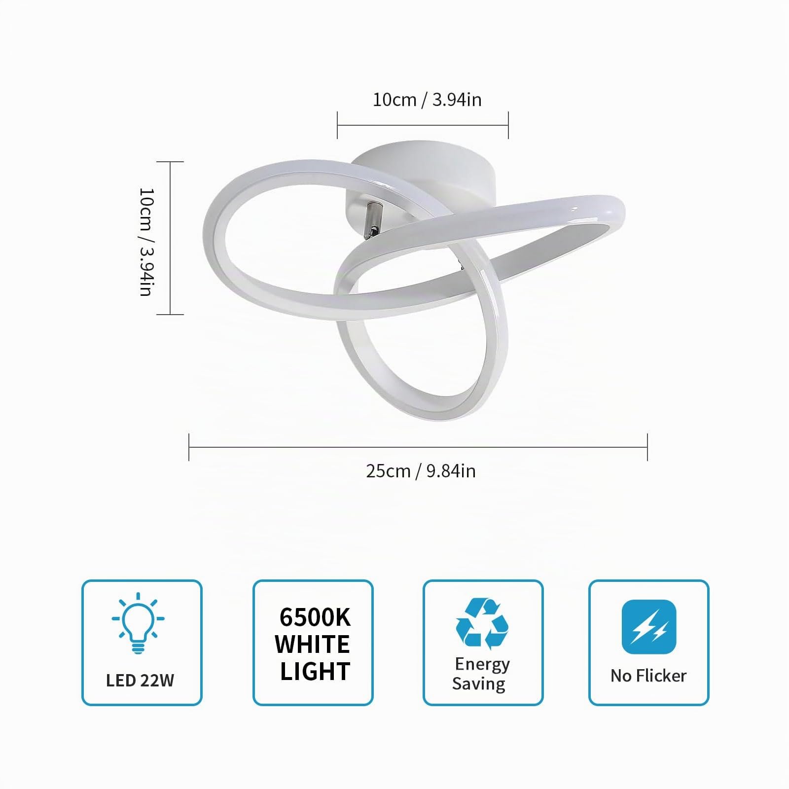 Osairous 2 Pezzi Plafoniera LED Soffitto Moderno, 22W 2475LM Lampadario LED Camera da Letto, Lampada da Soffitto Soggiorno Bianco Design Fiore per Cucina Corridoio, Bianco Freddo 6500K, 25CM