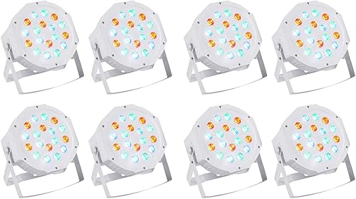 (8) Rockville RockPAR50 LED RGB Compact Par Can DJ/Club/Stage DMX Luz de lavado - Blanco