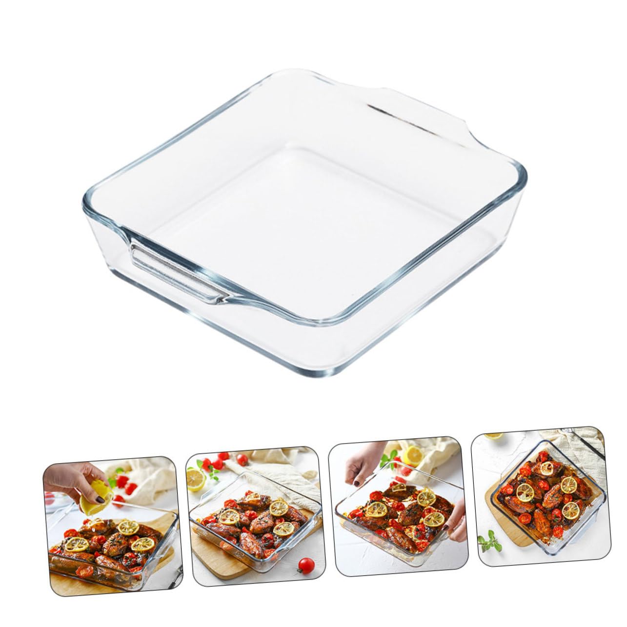 GLEAVI Fuente para Hornear de Vidrio Doble Asa de 0.8l, Apta para Microondas y Lavavajillas, Adecuado para Regalos Día del Padre en Cocina y Repostería
