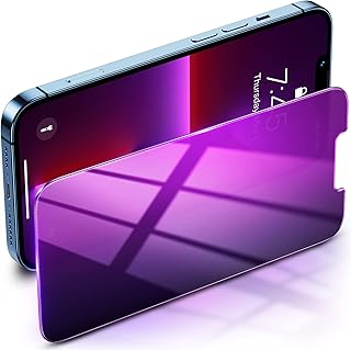 Uyiton for iPhone 14 Plus / iPhone 13 Pro Max Privacy Screen Protector, [Double Durability] 28 Degree Anti Spy Anti-Blue Light Cool Color HD Full Coverage Tempered Glass Easy Installation with Frame 6.7 inch - Purple