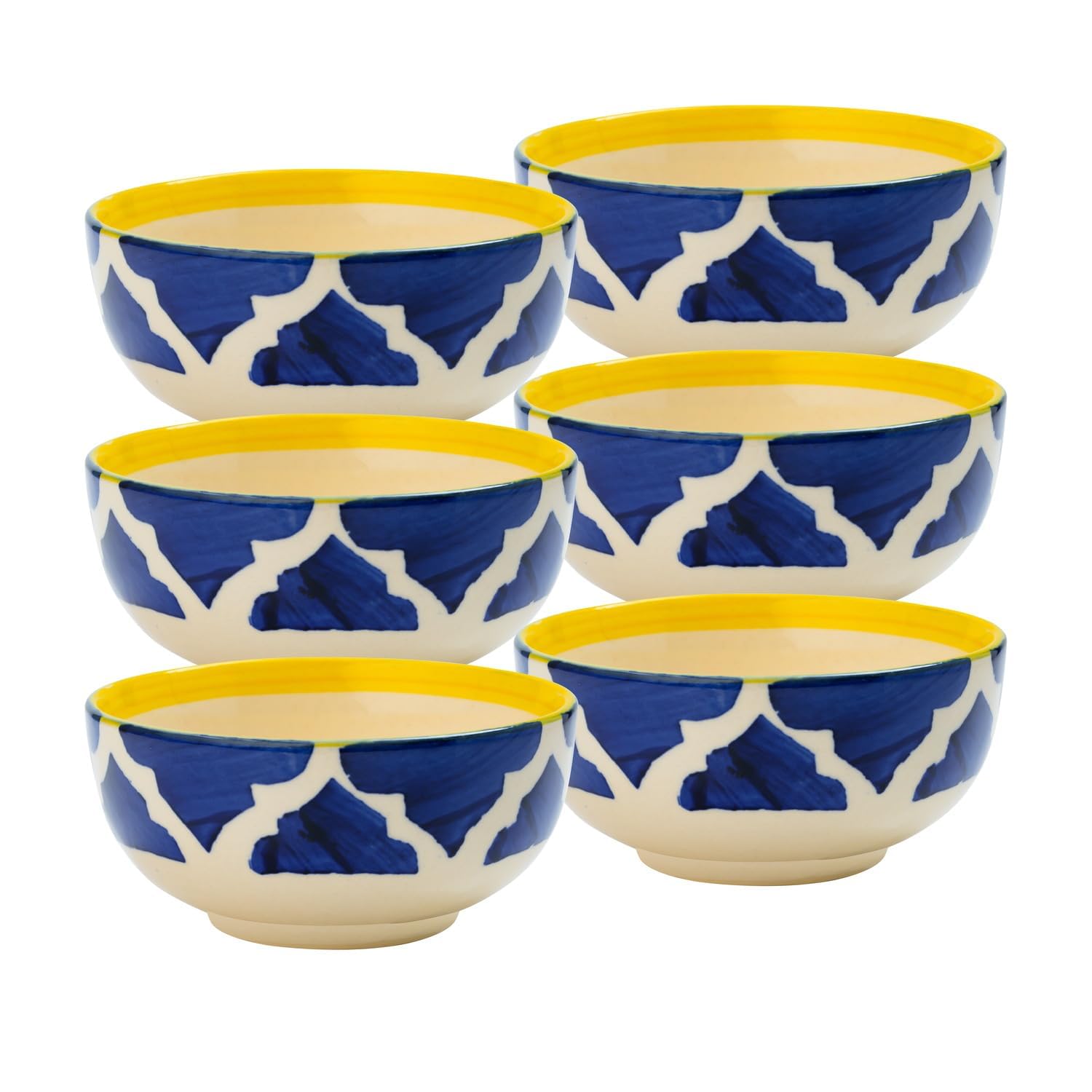 Ceramic Bowl | Handmade Moroccan Trellis Design | Dessert Bowls | Katoris for Di 6 | & | Dinner Plates Set Lightweight,Unbreakable Eco Friendly & Reusable Breakfast Plates