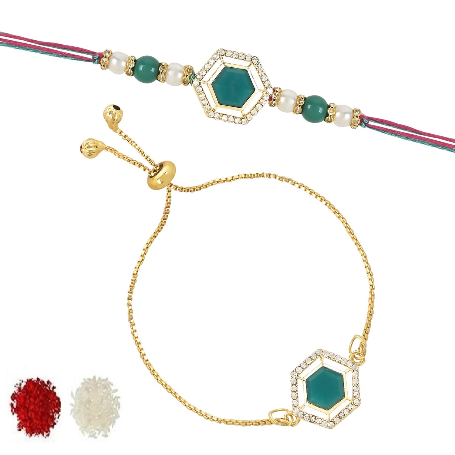 I Jewels Mens Kundan & Pearl Bhaiya Bhabhi Lumba Rakhi Combo Set With Roli Chawal And Rakshabandhan Card (R113G-Co) (B0C96RB757) Amazon Price History, Amazon Price Tracker