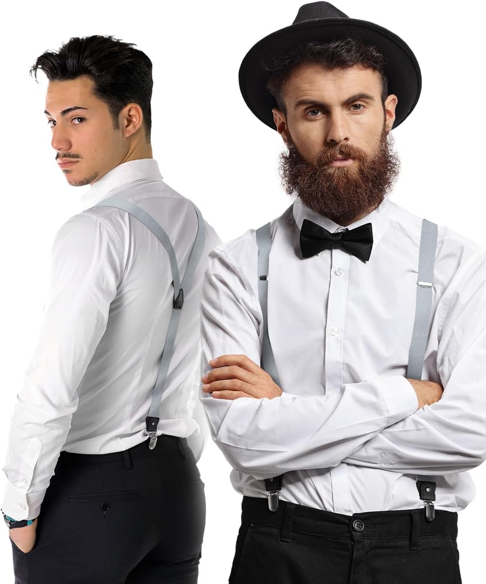 Convertible Suspenders with Interchangeable Clip & Button End Styles, Elastic Y-Back