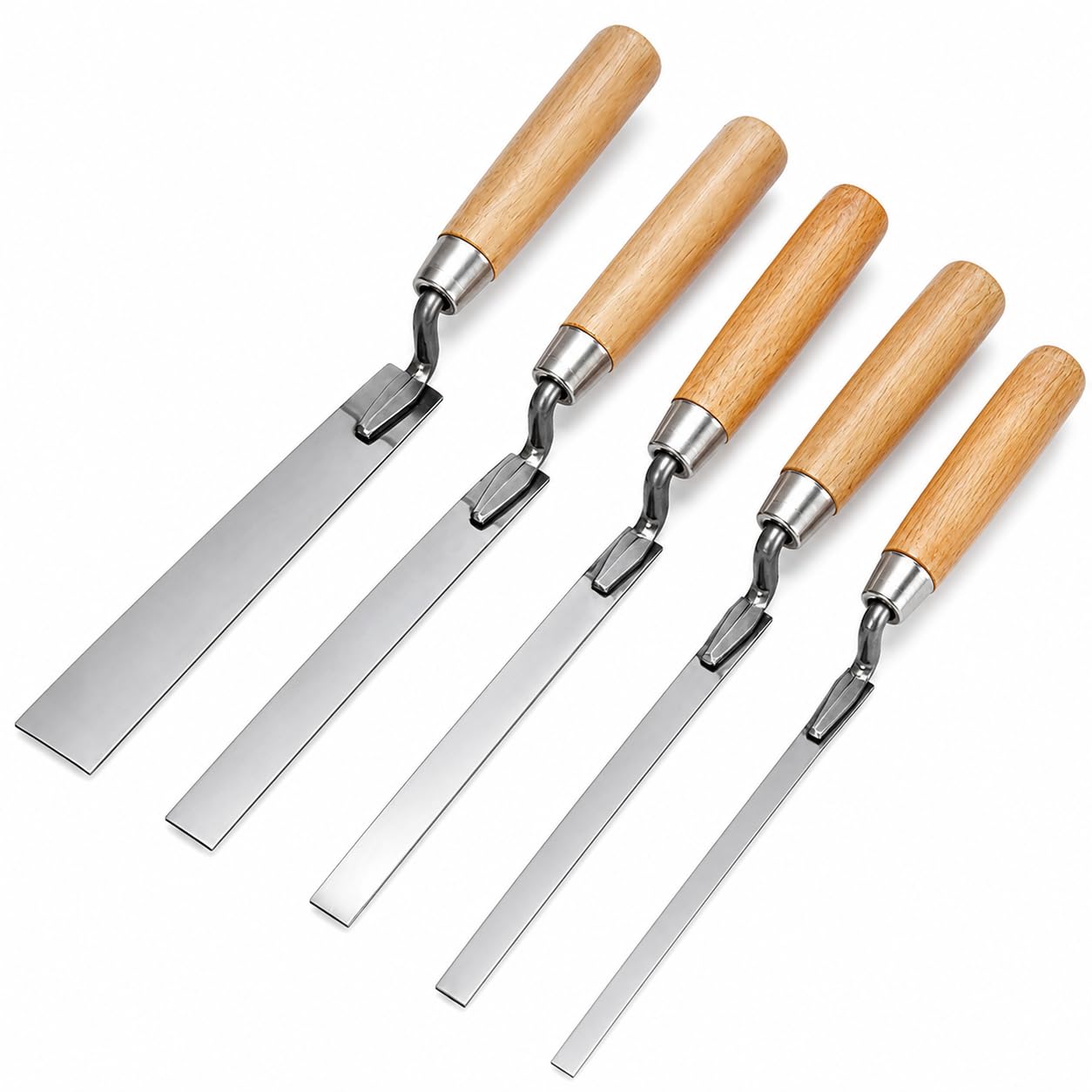 Pointing Trowel Set 5 PCS, Carbon Steel Finger Pointing Trowel Set 6 8 10 12 15mm with Wooden Handles, Brick Pointing Tool for Repointing, Mortar Repair, Brick Joint Filling,Patio Masonry and Builders