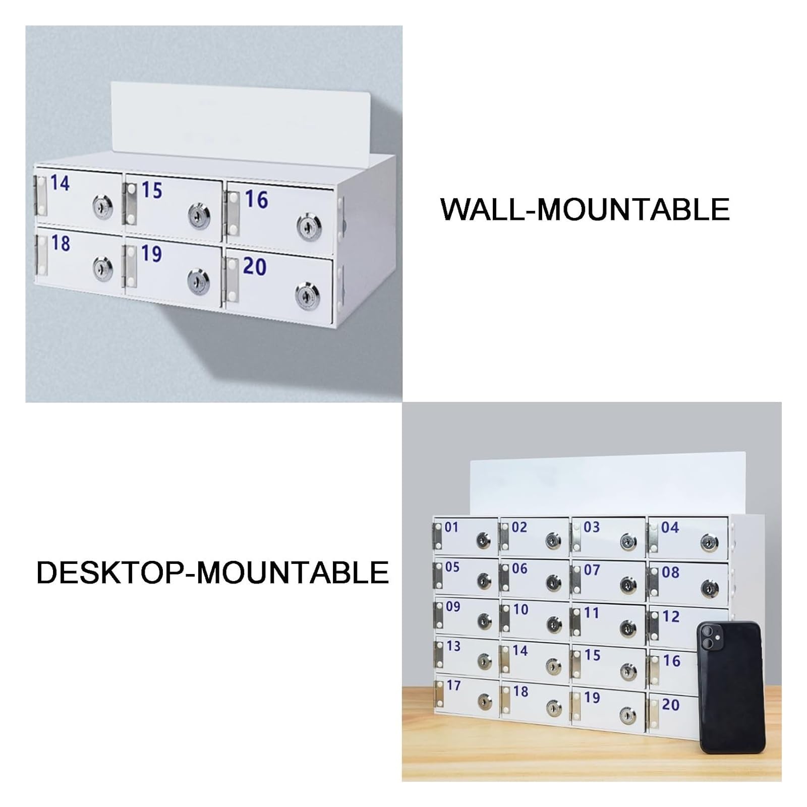 Scatola portaoggetti da parete per telefoni cellulari in acrilico con serrature, ideale per stanze di classe, impiegati, uffici e fabbriche. (5 Grid)