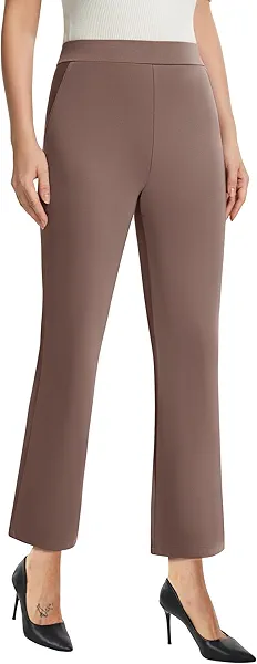 AFITNE Women's Yoga Dress Pants with Pockets High Waisted Pull On Straight Leg Cropped Pants Stretchy Work Ankle Pants