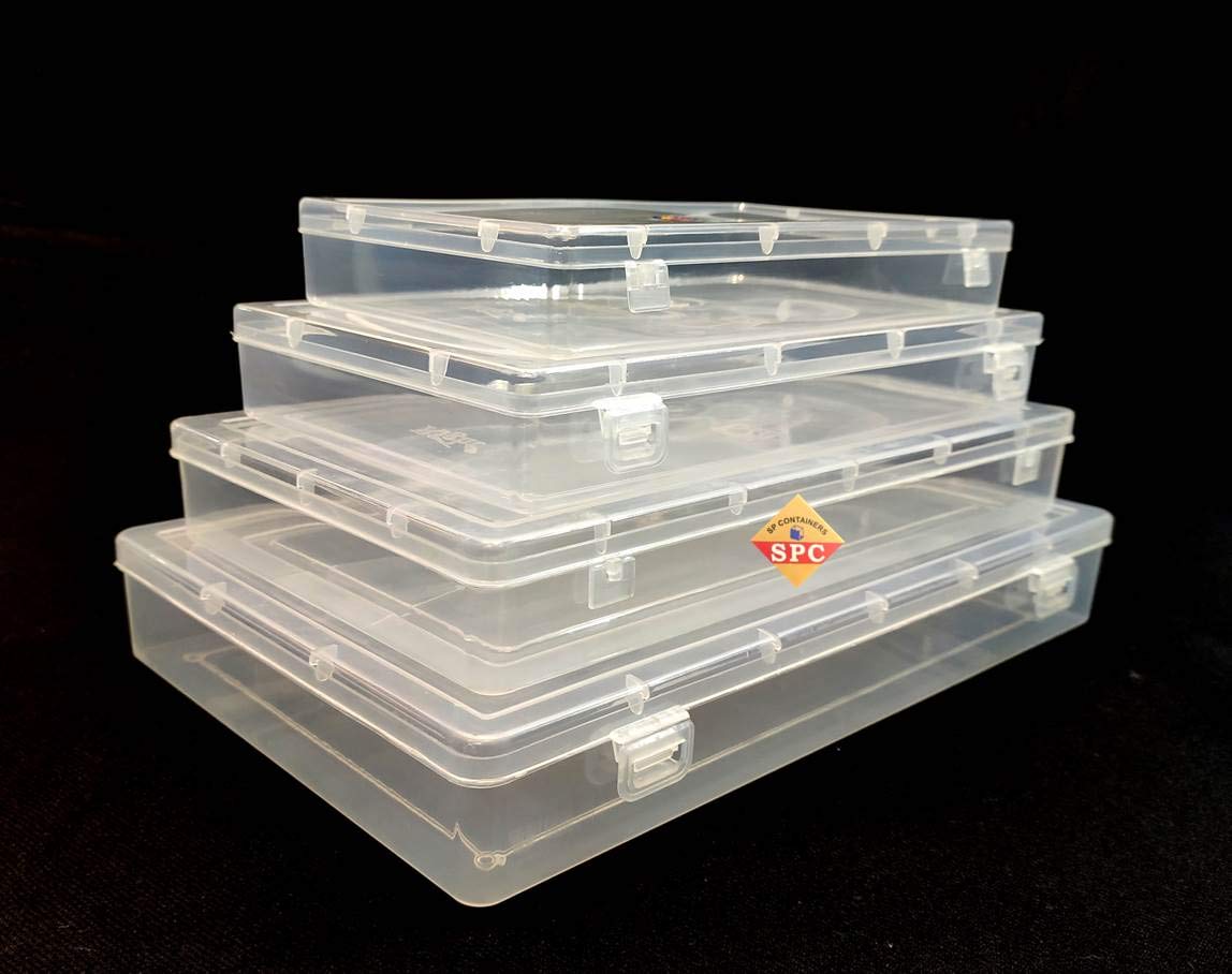 SPCmultipurpose Plastic Storage boxes for Jewellery, Documents, Chocolates, set of 4, Rectangular, Transparent