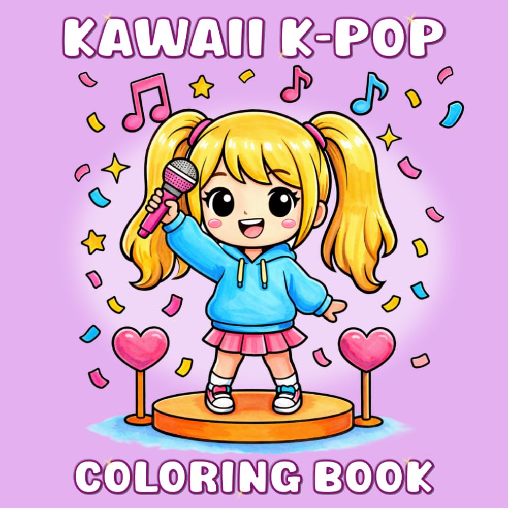 Kawaii K-Pop Coloring Book: Bold and Easy Cute Chibi Idol Designs for Girls, Tweens, and Teens