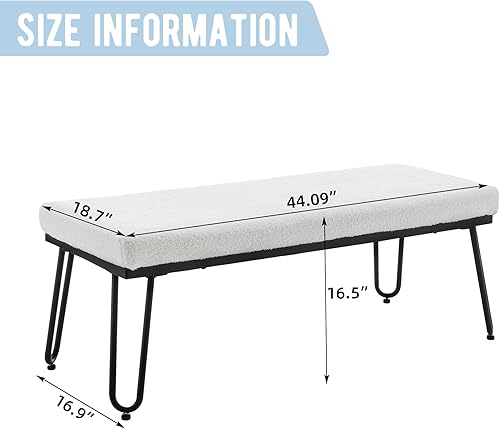 Miniatura 10 de Alunaune Banco de cama de piel de peluche blanco para dormitorio, banco otomano, banco de entrada moderno tapizado, taburete decorativo esponjoso