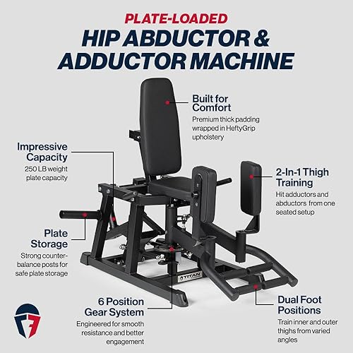 Miniatura 2 de Titan Fitness Máquina de ejercicios de abductor y aductor de cadera con carga en placa, clasificada 250 libras, máquina estabilizadora combinada de