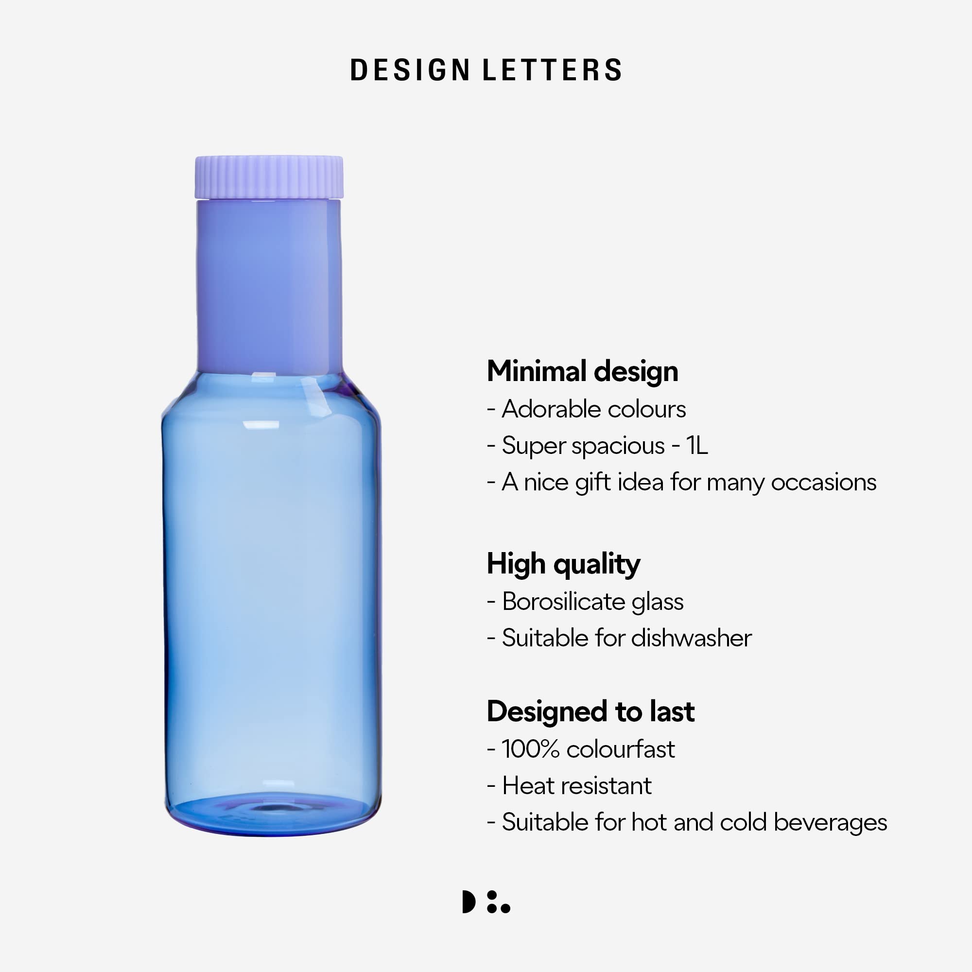 Design Letters Jarra de cristal con tapa, 1 L, jarra de agua, jarra de borosilicato, jarra de agua con tapa, apta para lavavajillas, jarra de cristal, jarra de té helado para bebidas caseras té helado