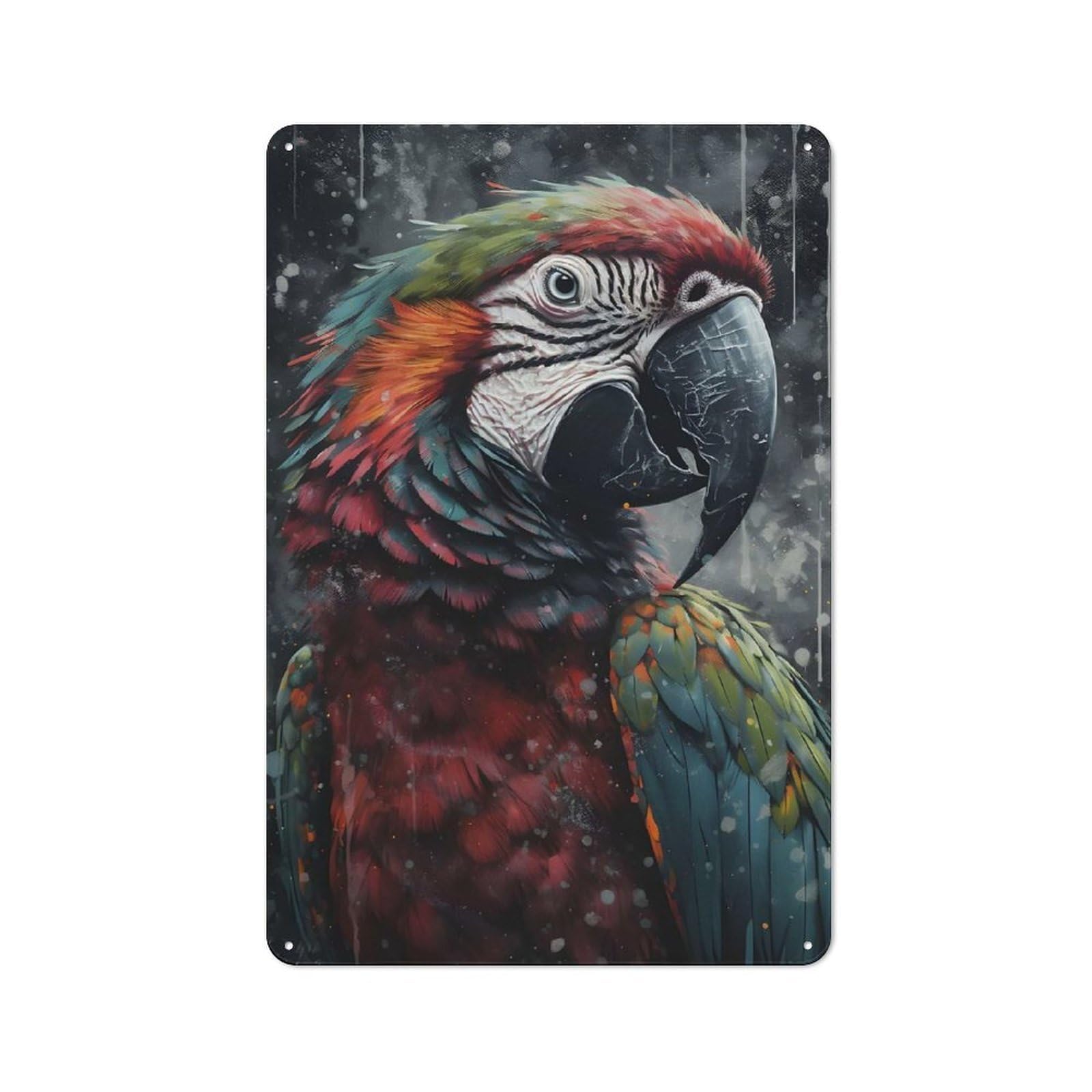 Junmoney Colorful Parrot Portrait For Café Or Restaurant, Vintage Metal Sign 30X20cm, For Vintage Wall Decor Fans, For Cafés, Pubs And Restaurants