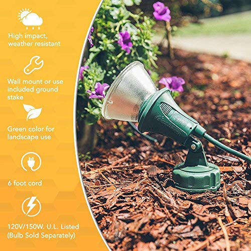 Woods Outdoor Floodlight Fixture With Stake (6-Feet Cord, 120V, Green) Pack Of 3 #TOP2