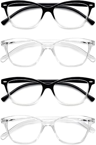 Miniatura 2 de OLOMEE Gafas de lectura para mujer + 1.00 elegantes anteojos con aumento para mujer, paquete de 4 unidades, ligeros y cómodos (negro, marcos