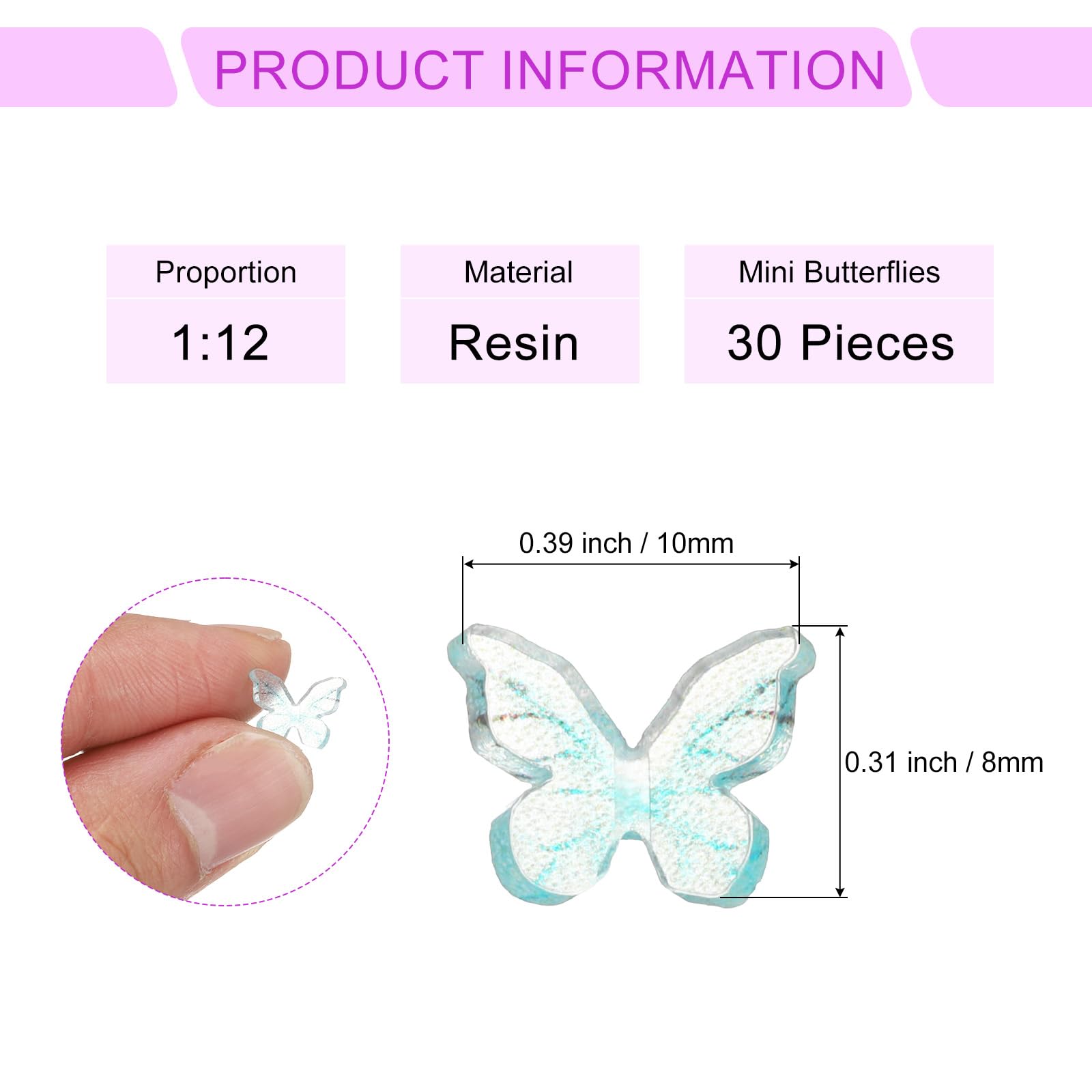 CoCud Mini Resin Butterflies, 8mm Length, Resin Miniature Dollhouse Accessories Clear Blue - Image 2