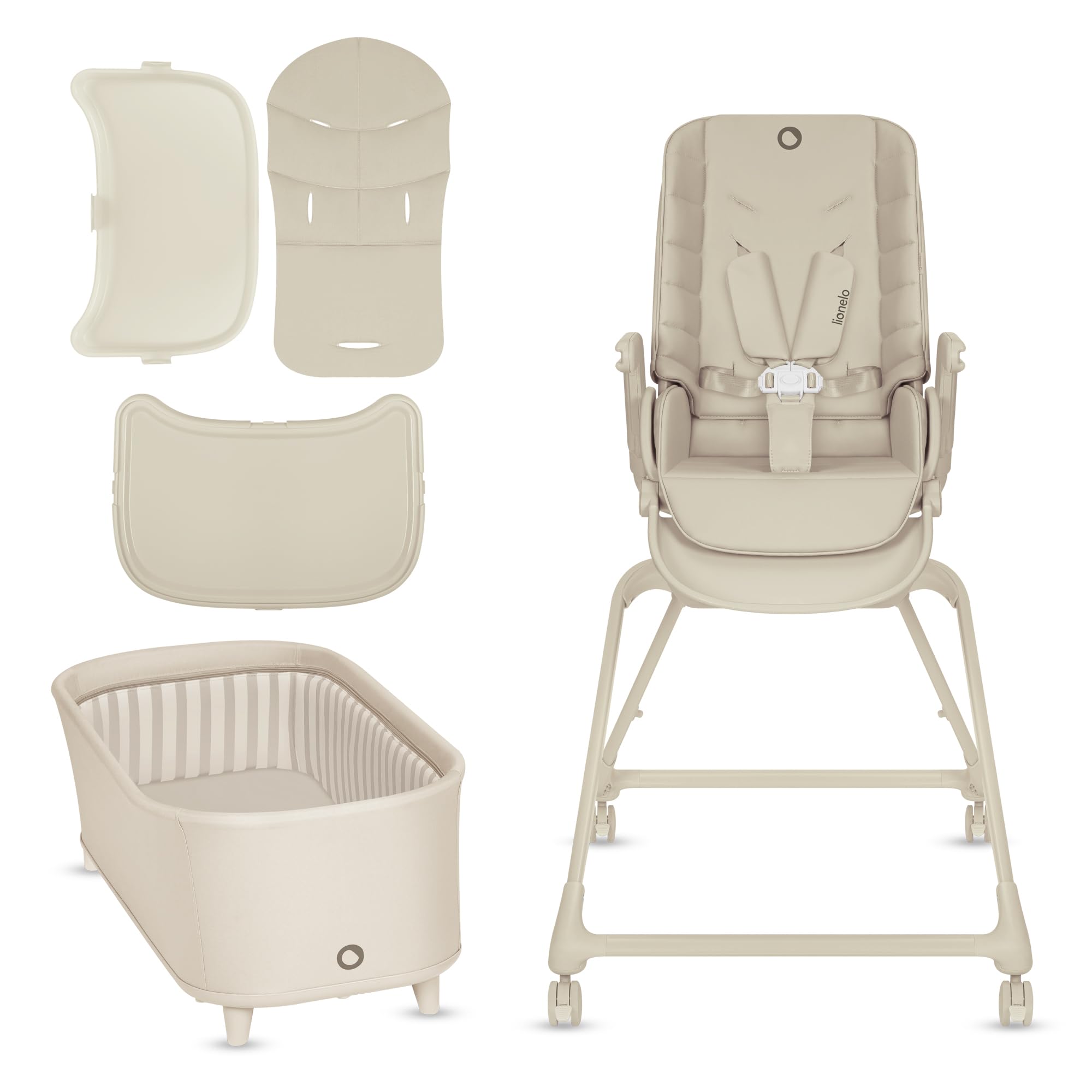 Lionelo Maddie Set Trona Bebé Evolutiva Multifunción 3 en 1, gira 360°, Hamaca Reclinable y Función Cuna con Ruedas, Arnés 5 Puntos, Limpieza Fácil, Plegable y Compacta, desde Nacimiento, 0–36 Meses