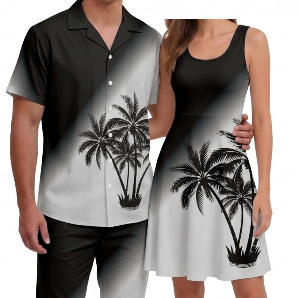 Hawaii Matching Couple Outfits Husband and Wife Clothing Fashionable Mens Casual Shirts Hawaii Dress with Soft Fabric